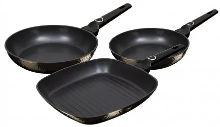 Set 3 tigai cu strat titan antiaderent Primal Gloss Berlinger Haus BH 6073, maro, curatare usoara, grill, inductie