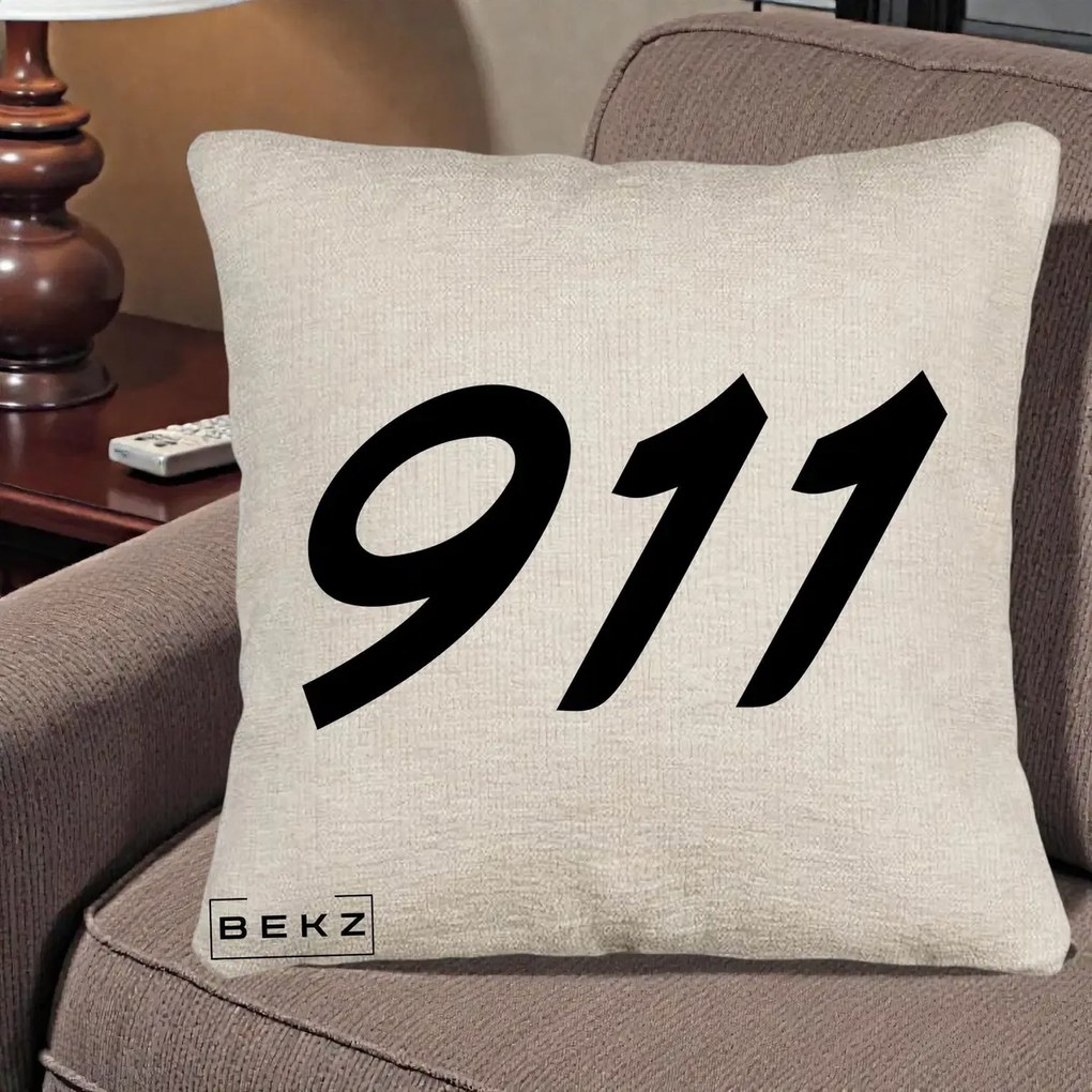 Perna Personalizata 911 Bold, 40x40 cm, Bej Canapea, Husa Detasabila, Perna Inclusa, BEKZ®