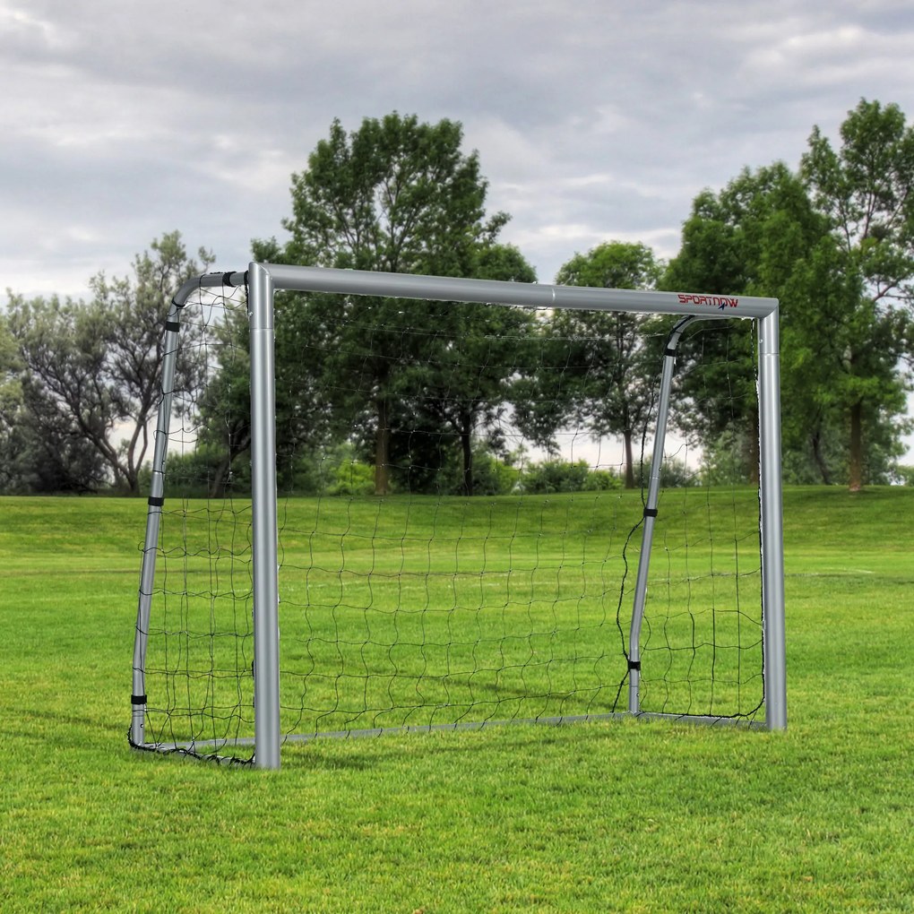 SPORTNOW Poarta de fotbal 8ft x 5ft, Plasa de fotbal pentru gradina cu tarusi de sol, montare rapida si simpla, Poarta pentru antrenament