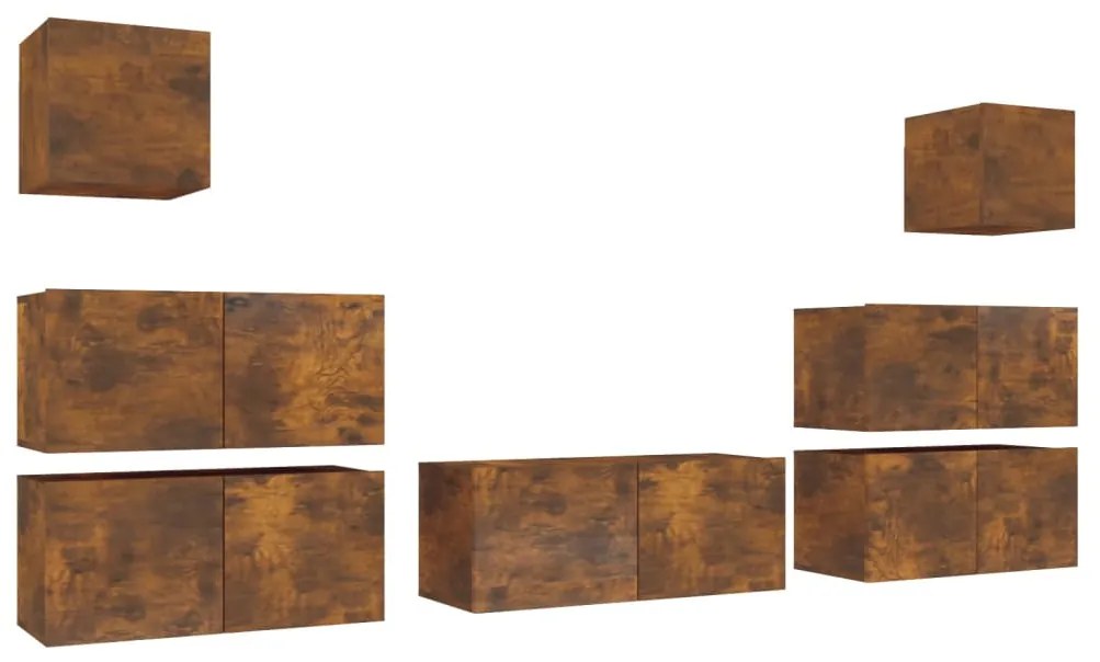 3120287 vidaXL Set comodă TV, 7 piese, stejar fumuriu, lemn compozit