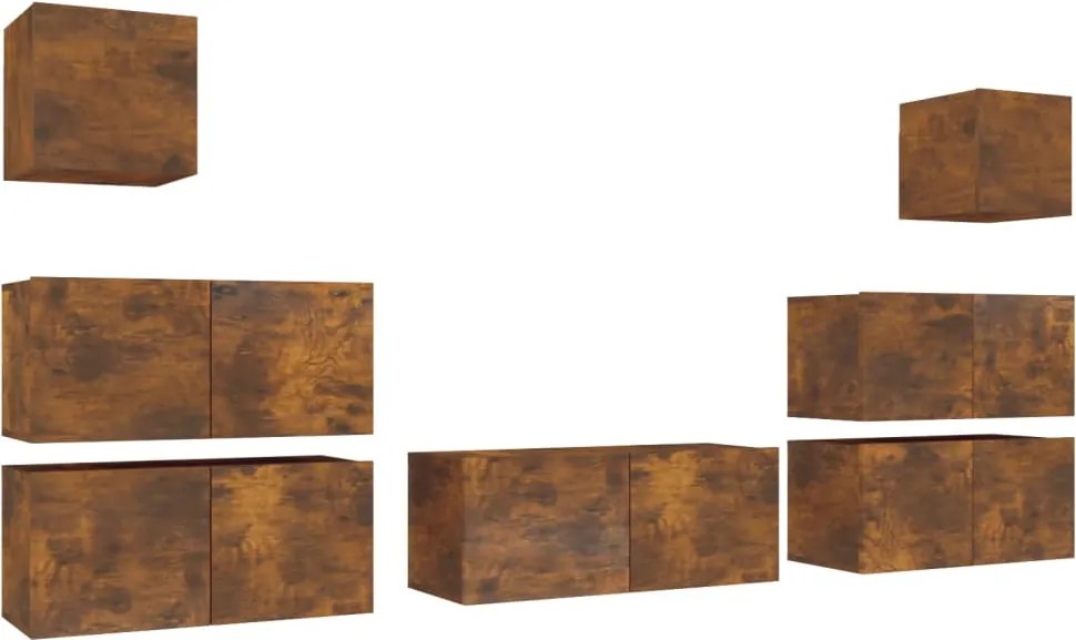 vidaXL Set comodă TV, 7 piese, stejar fumuriu, lemn compozit