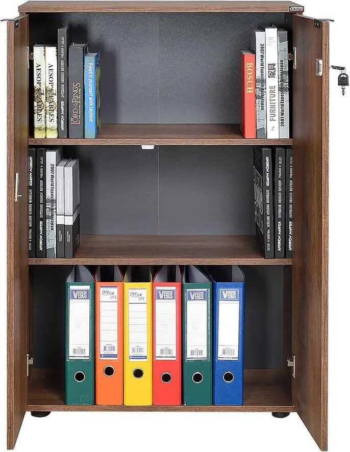 Bibliotecă Adore Rio cu 2 Uși, Cheie și 3 Rafturi, 72 x 109 x 34 cm