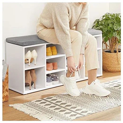 Dulap De Depozitare Pentru Pantofi, Alb Si Gri, 104 Cm