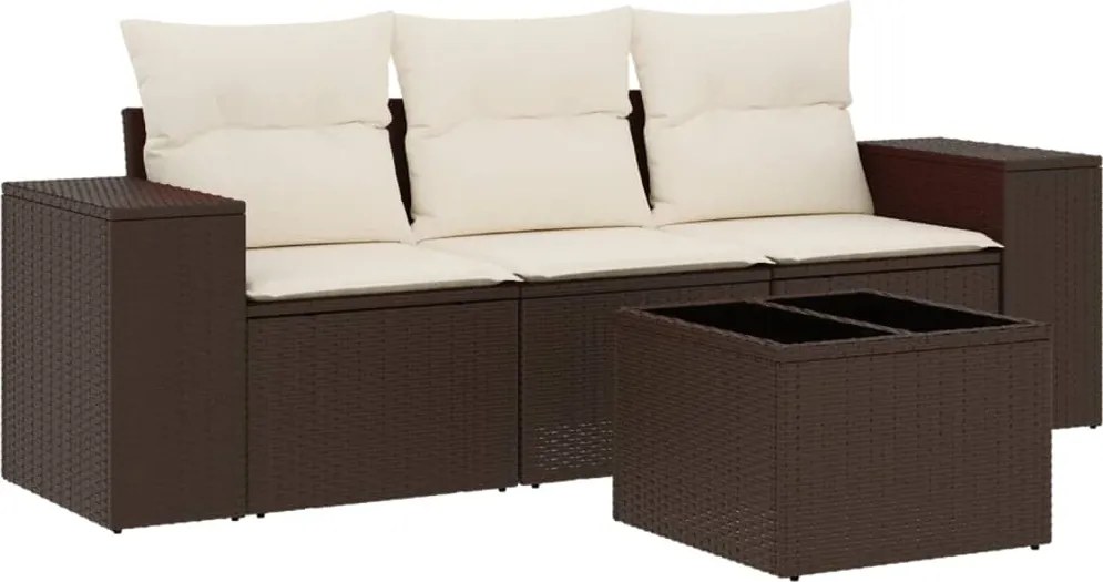 vidaXL Set canapele de grădină, 4 piese, cu perne, maro poliratan maro
