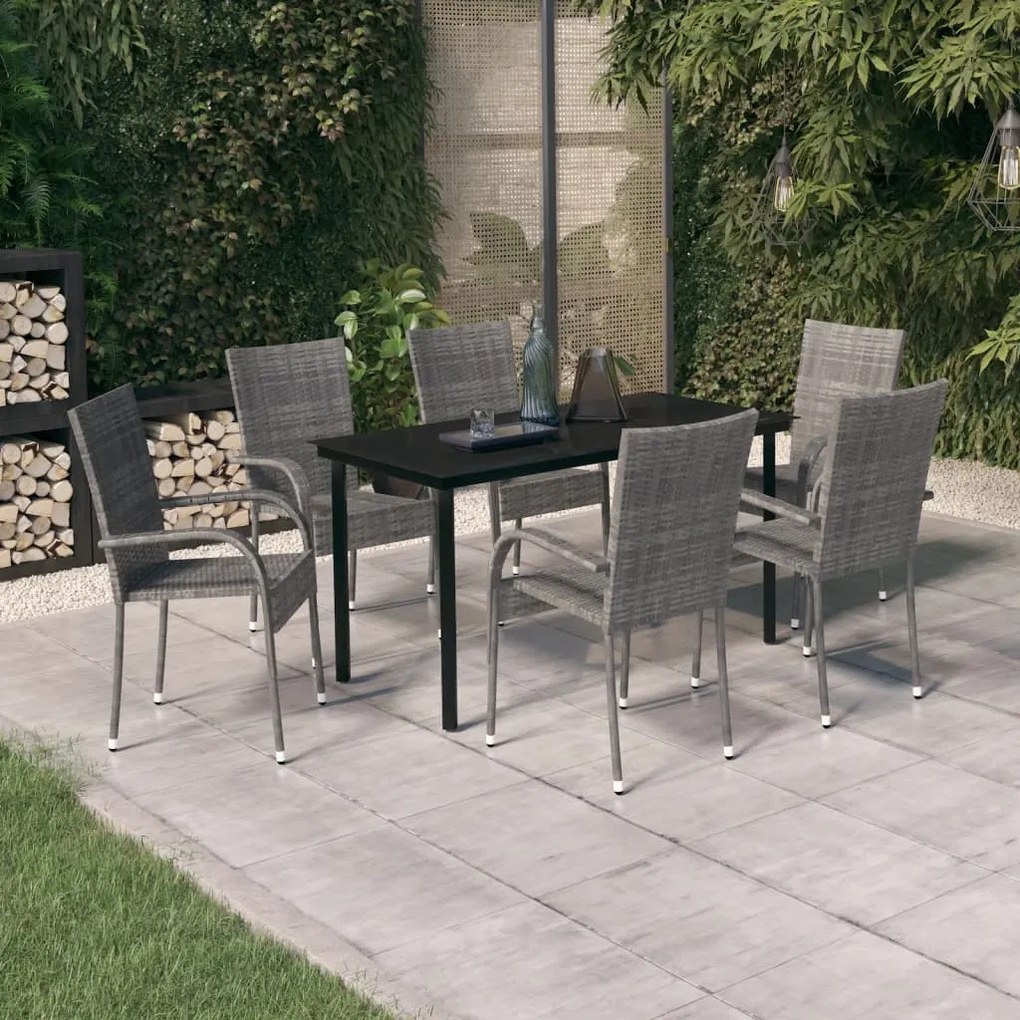 vidaXL Set mobilier de grădină, 7 piese, gri și negru