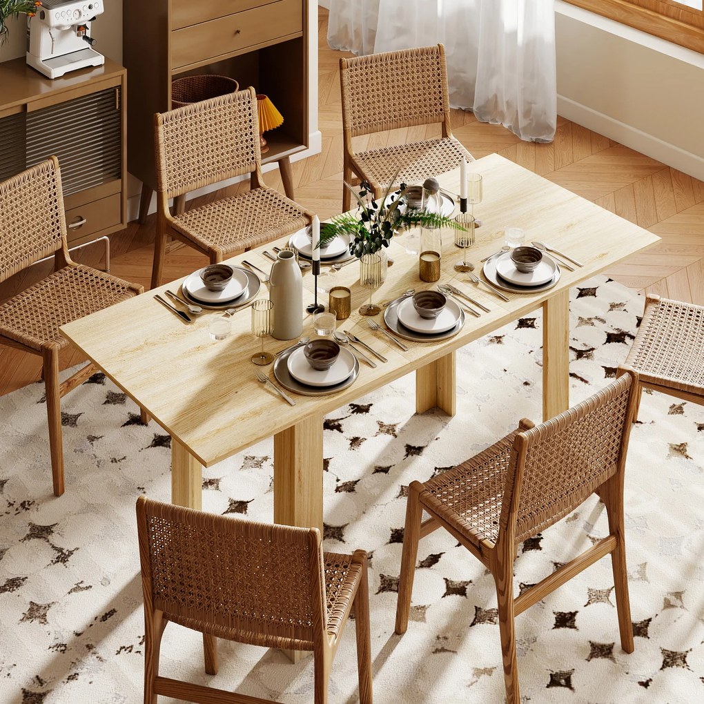 HOMCOM Masa extensibilă, 140-180 cm, finisaj lemn natural, pentru 6-8 persoane | Aosom Romania