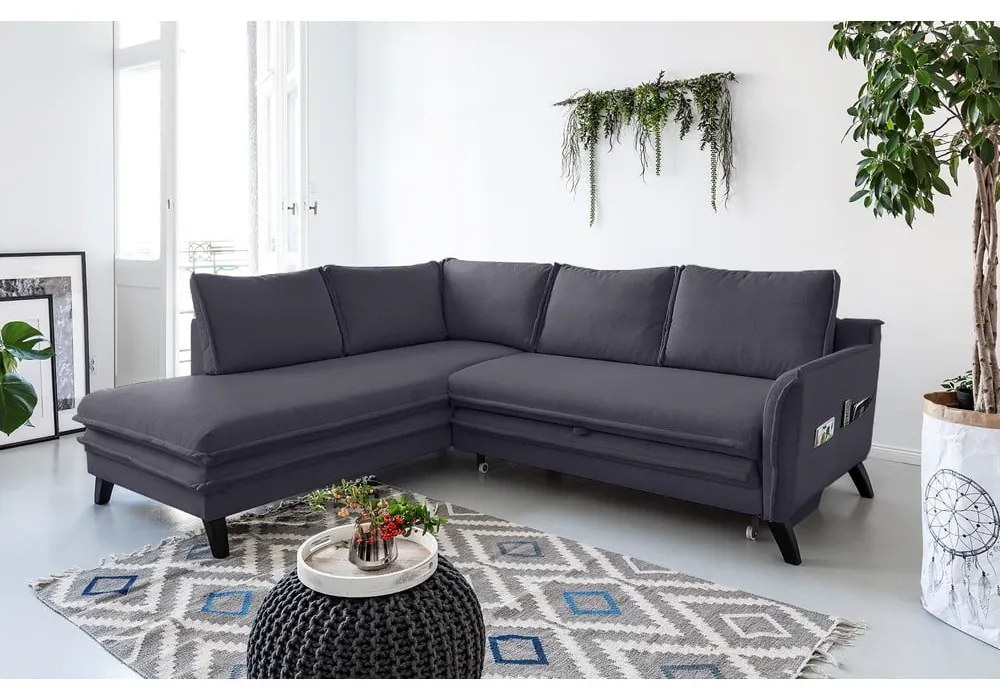 Colțar extensibil cu șezlong pe partea stângă Miuform Charming Charlie L, gri antracit