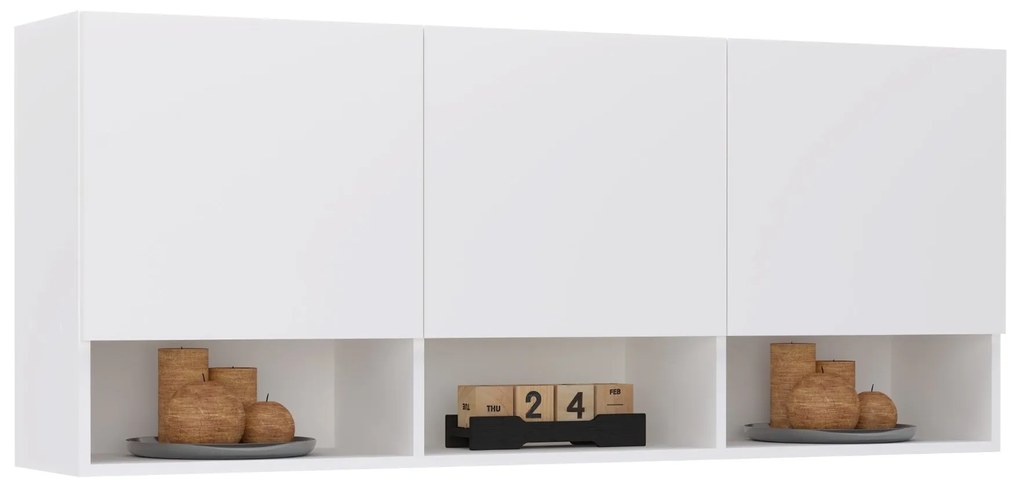 Dulap suspendat Malmo, 3 Usi, Alb, 144 x 27 x 60 cm