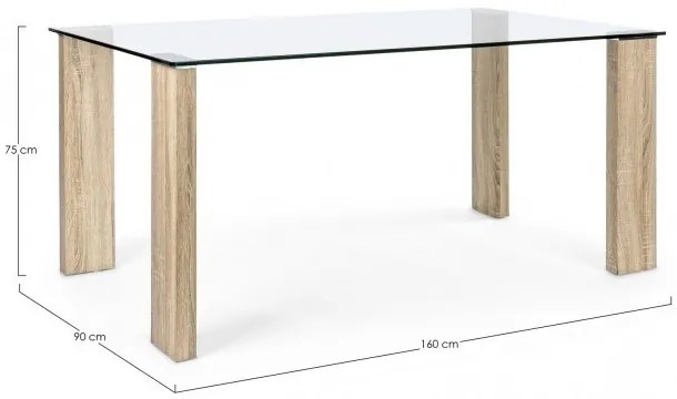 Masa dining pentru 6 persoane transparenta/bardolino din sticla temperata, 160 cm, New Arley Bizzotto