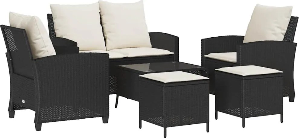 vidaXL Set mobilier de grădină cu perne, 6 piese, negru, poliratan