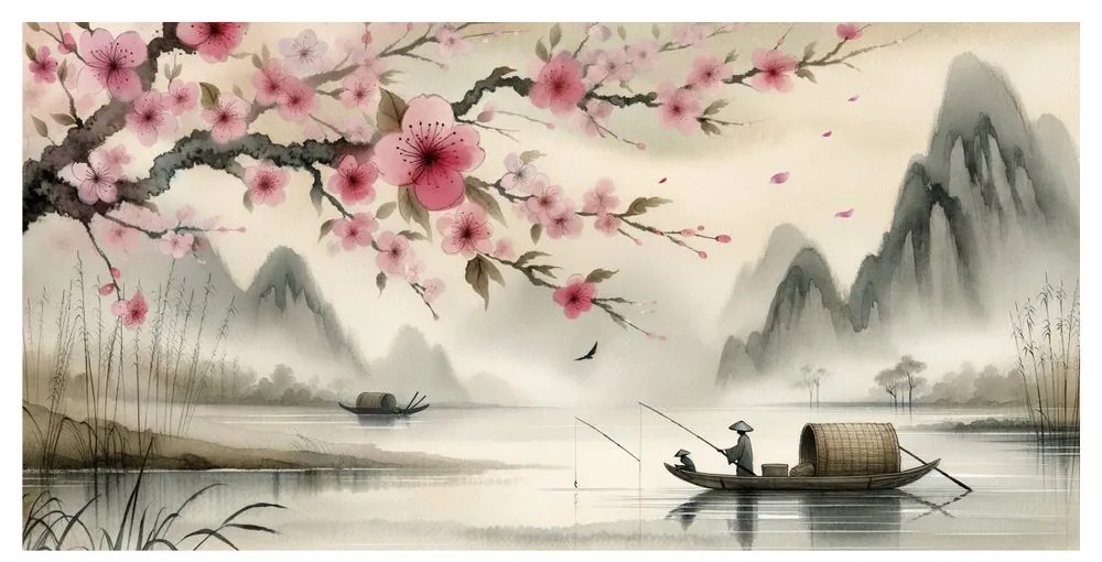 Tablou pescuit liniștit în Asia