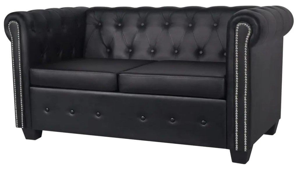 vidaXL Canapea Chesterfield cu 2 locuri, piele artificială, negru