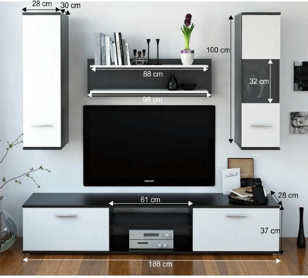 Mobilier pentru living, negru/alb, WAW NEW