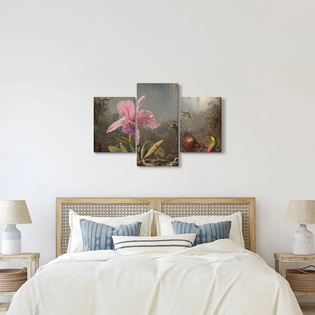 Tablou - Martin Johnson Heade, Cattleya Orchid and Three Hummingbirds, reproducere (90x60 cm)