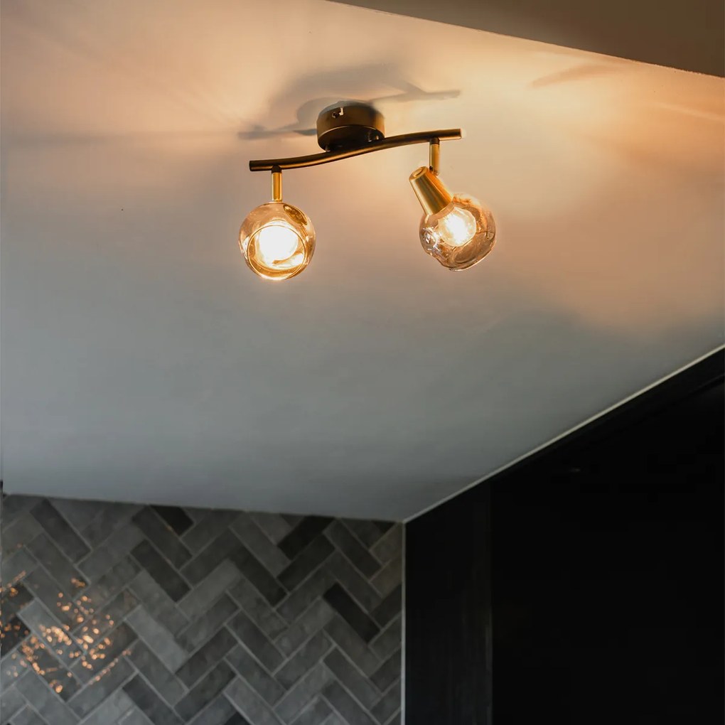 Plafoniera neagră cu alamă și sticlă fumurie cu 2 lumini - Vidro