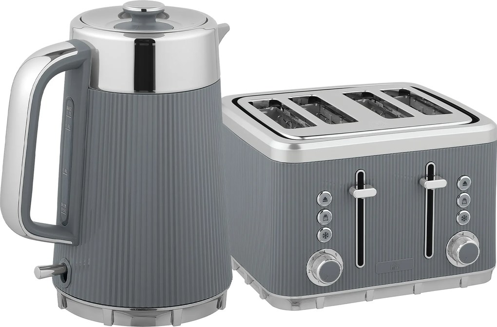 HOMCOM 2200W, fierbător 1,7L cu funcție de fierbere rapidă, filtru anticalcar și toaster cu 4 felii și 7 trepte de rumenire, gri | Aosom Romania
