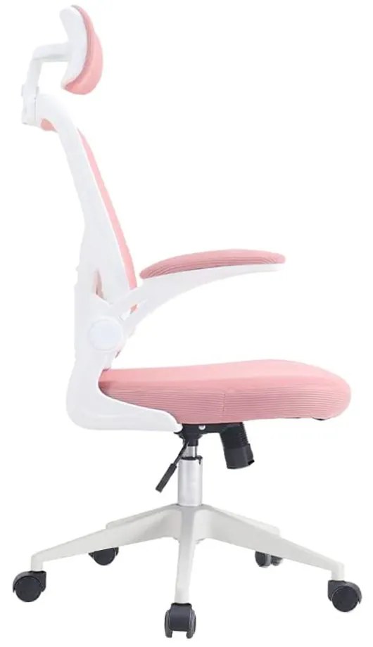 Scaun de birou ergonomic cu suport lombar si tetiera, roz