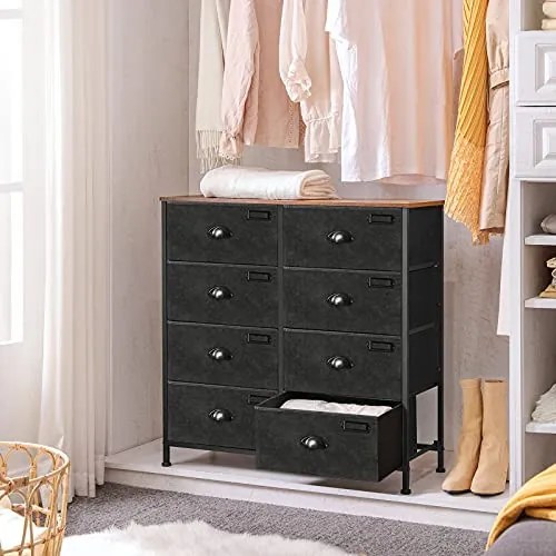 Comoda cu 8 sertare, MDF / textil, negru, Vasagle