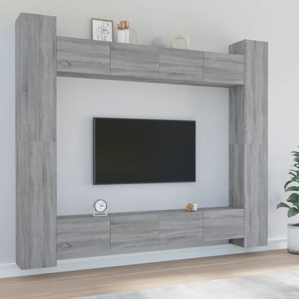 vidaXL Set dulap TV, 8 piese, gri sonoma, lemn prelucrat