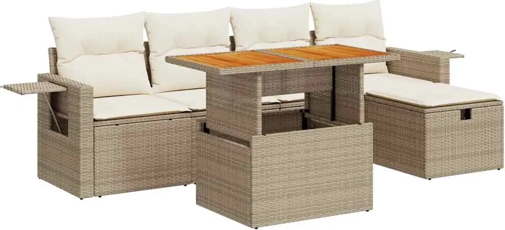 vidaXL Set canapele grădină cu perne 6 piese bej poliratan/lemn acacia