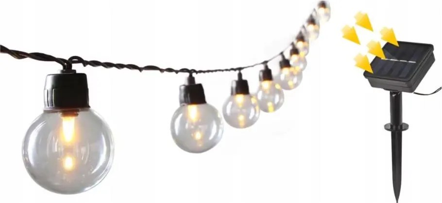 Ghirlandă solară decorativă cu 30 LED, 8 funcții, acumulator 500 mAh, 10,6 m, IP67, alb cald