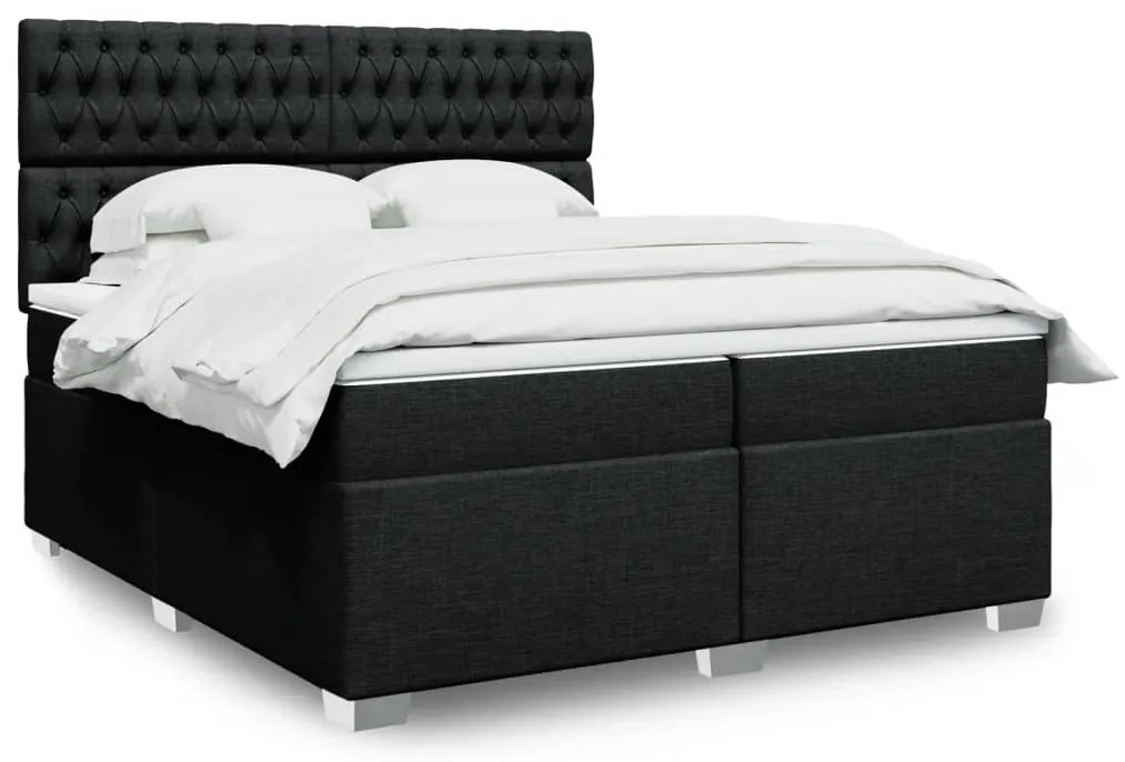 vidaXL Pat box spring cu saltea, negru, 200x200 cm, textil