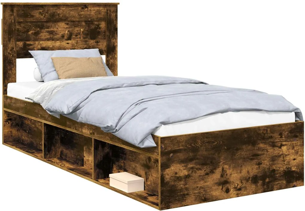 vidaXL Cadru de pat Stejar fumuriu 100 x 200 cm Lemn de pin masiv