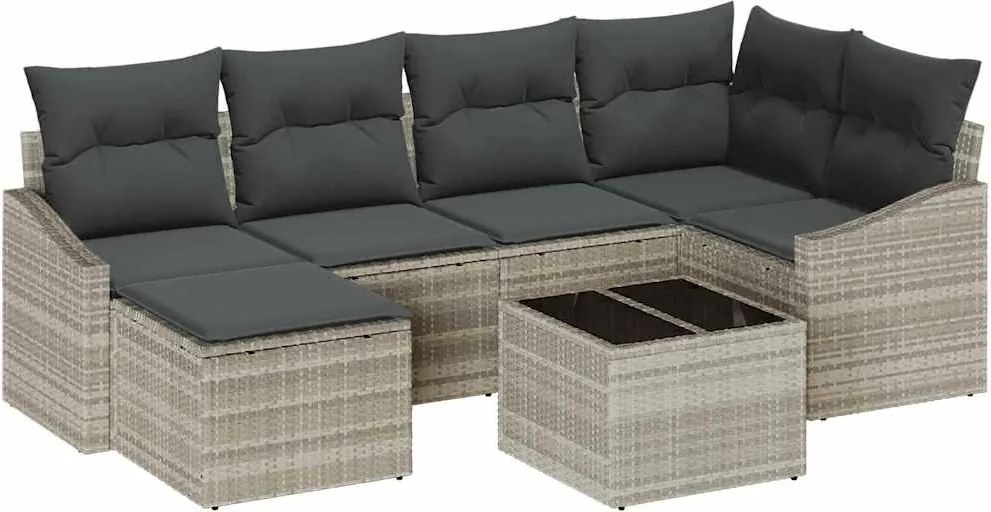 vidaXL Set de canapea cu pernă 7 pcs Gri deschis poliratan