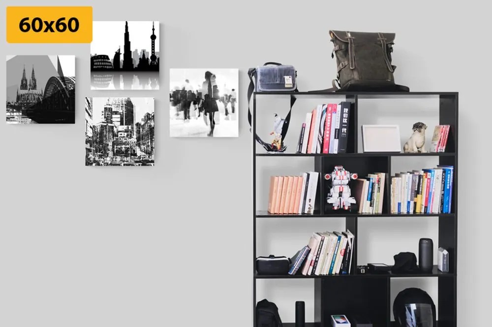 Set tablouri viața în marele oraș în design alb-negru cu atingere abstractă