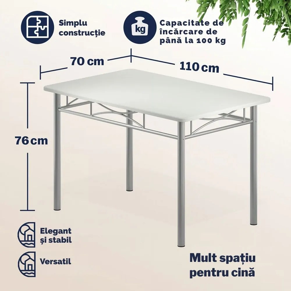 Set de mese de dining PAUL, 5 bucăți, catifea albă Jurhan