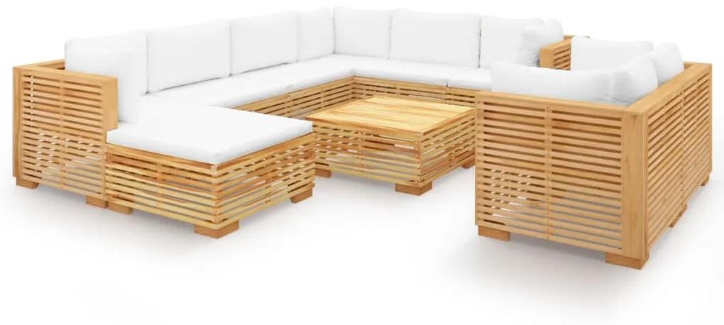 3100881 vidaXL Set mobilier grădină cu perne, 10 piese, lemn masiv de tec