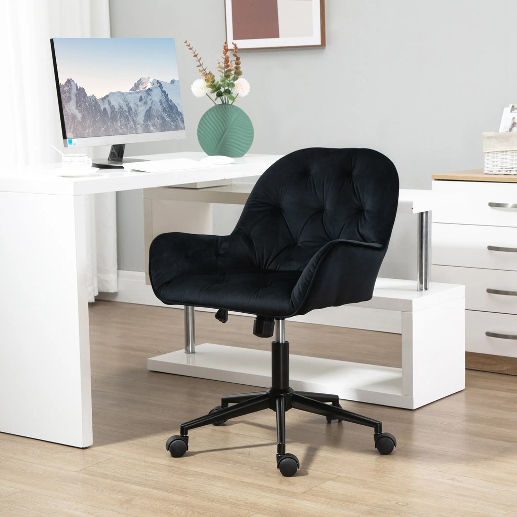 Vinsetto Fotoliu de birou, fauteuil de birou în catifea, scaun pivotant la 360°, reglabil în înălțime, 60 x 61 x 81-91 cm, negru | Aosom Romania
