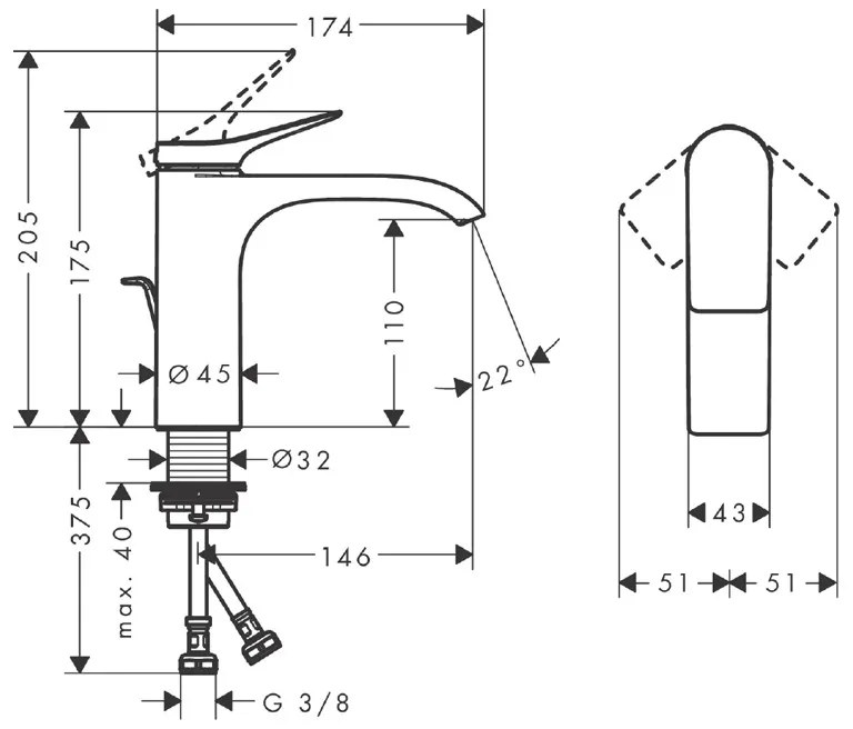 Baterie lavoar, Hansgrohe, Vivenis 110, negru mat