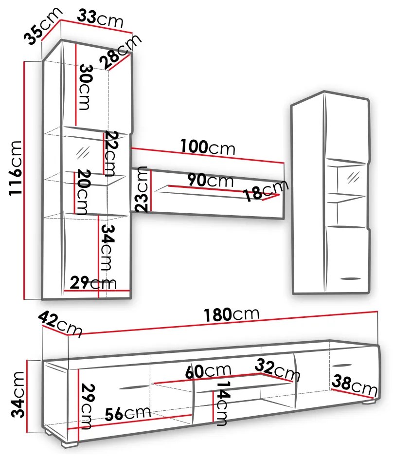 Zondo Mobilier living Bolivar 4 (Negru + folie lucioasă). 1054026