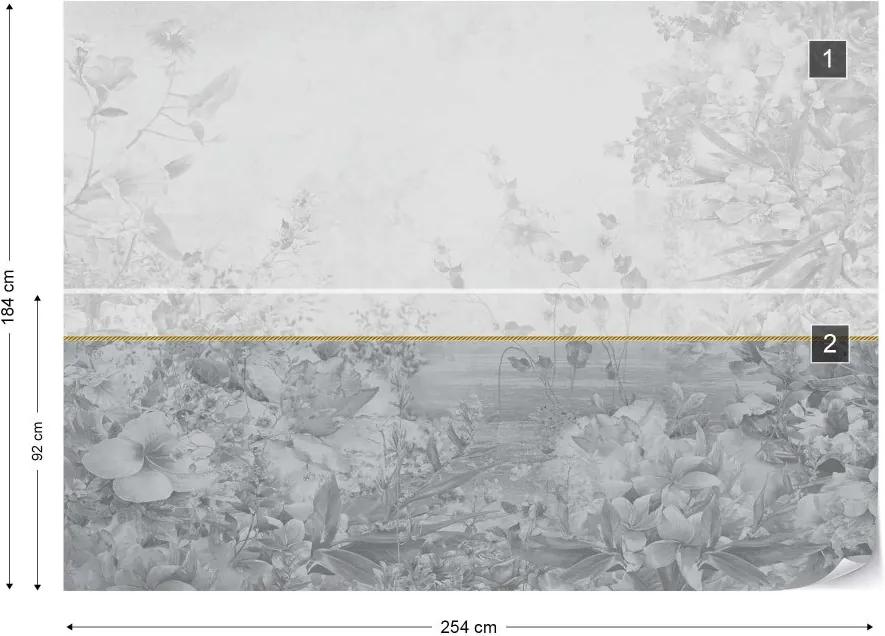 GLIX Fototapet - Vintage Chic Floral Grey Design Vliesová tapeta  - 254x184 cm