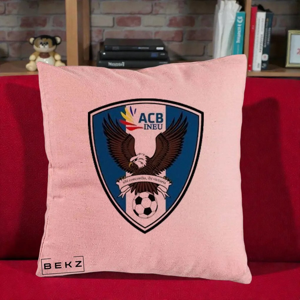 Perna Personalizata ACB Ineu Fotbal, 40x40 cm, Roz, Husa Detasabila, Perna Inclusa, BEKZ®