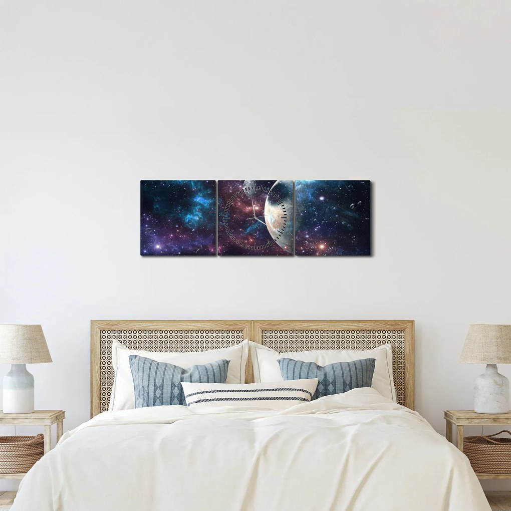 Tablou cu cosmos (cu ceas) (90x30 cm)