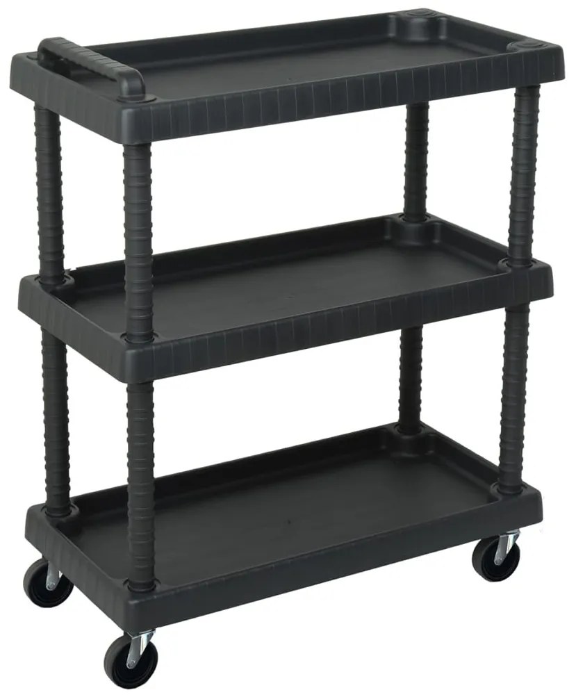 Carucior scule de atelier, 3 niveluri, negru, 75x37,5x92 cm, PP
