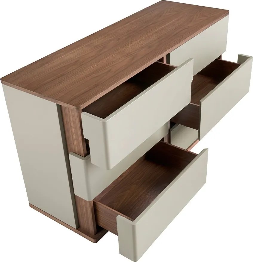 Comoda cu 6 sertare furnir din lemn de nuc si MDF lacuit, Anna