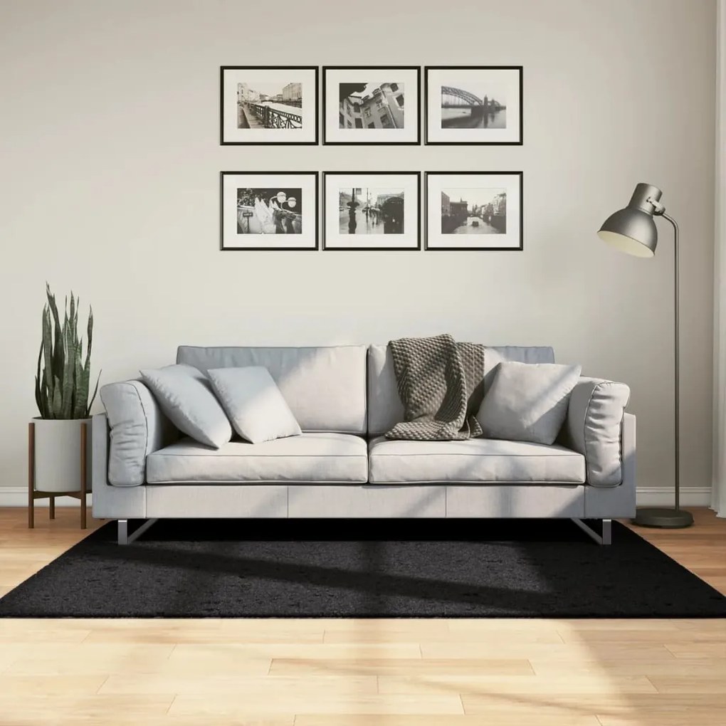 vidaXL Covor pufos &quot;PAMPLONA&quot; cu fire înalte, negru modern, 120x170 cm