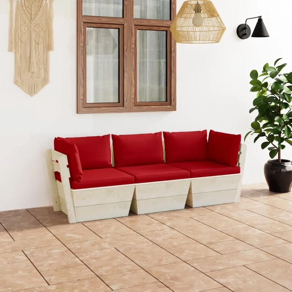 Canapea de gradina din paleti, 3 locuri, cu perne, lemn molid Rosu, Canapea cu 3 locuri, 1