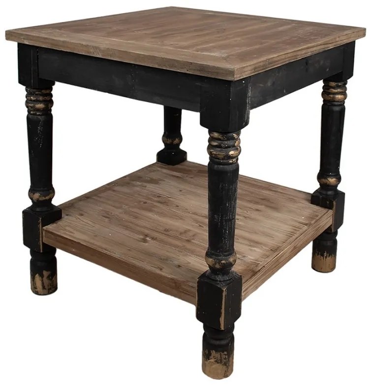 Măsuță laterală shabby chic, cu finisaj negru antichizat, Clarisse, 80x80x85 cm