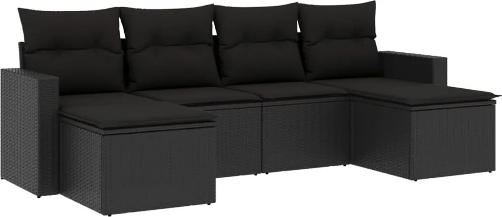 vidaXL Set mobilier de grădină cu perne, 6 piese, negru, poliratan