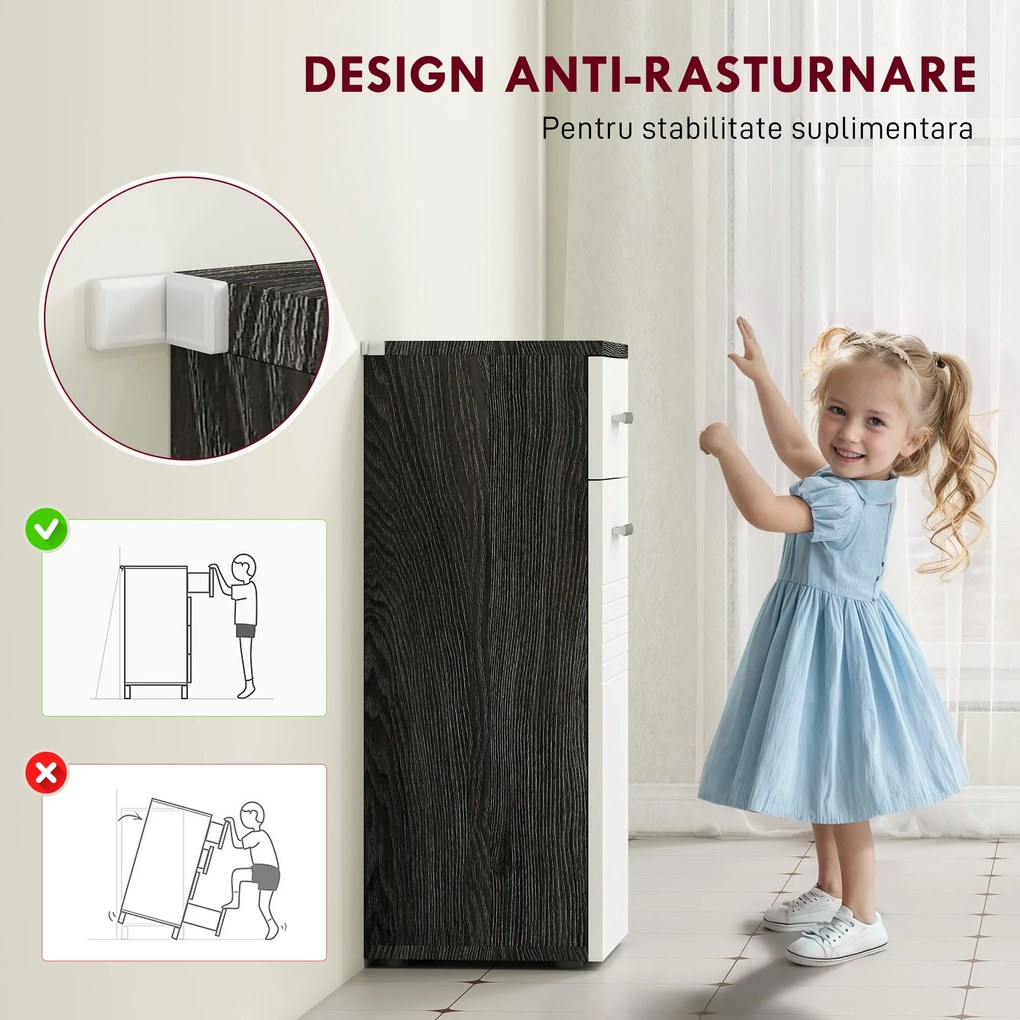 kleankin Dulap Baie din Lemn cu Sertar și Rafturi, Design Alb și Negru | Aosom Romania