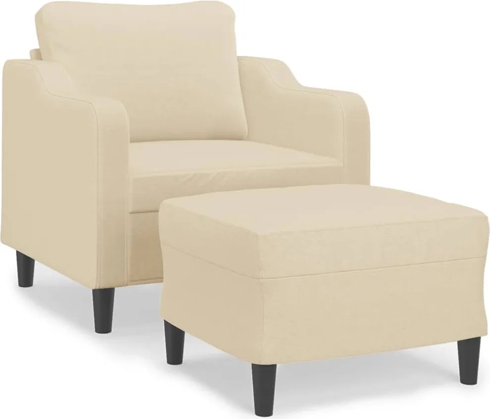 vidaXL Fotoliu canapea cu taburet, crem, 60 cm, material textil