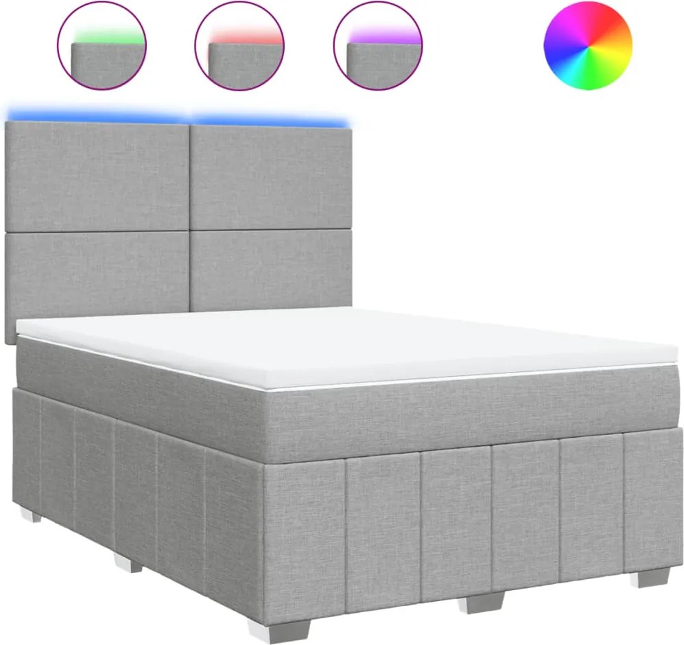 vidaXL Pat continental cu saltea, gri deschis, 160x200 cm, textil