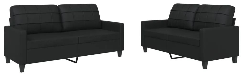 3201358 vidaXL Set de canapele cu perne, 2 piese, negru, piele ecologică