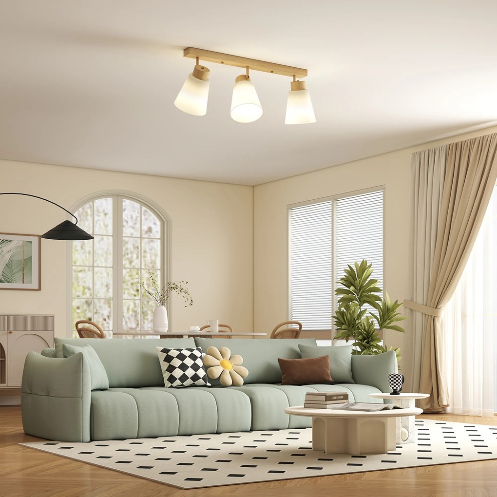 HOMCOM Candelabru de tavan cu 3 puncte de lumină reglabile la 90° și socluri E27, culoare lemn | Aosom Romania