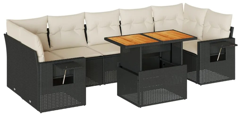 3327122 vidaXL Set mobilier de grădină cu perne, 8 piese, negru, poliratan