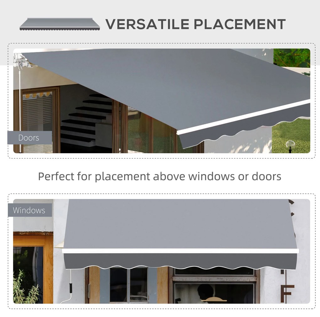 Outsunny Copertină de Soare Retractabilă Manual din Aluminiu și Țesătură Poliester, 2,5x2 m, Gri | Aosom Romania